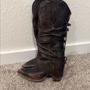 freebird Brown and Black Distressed Leather Western Boots
